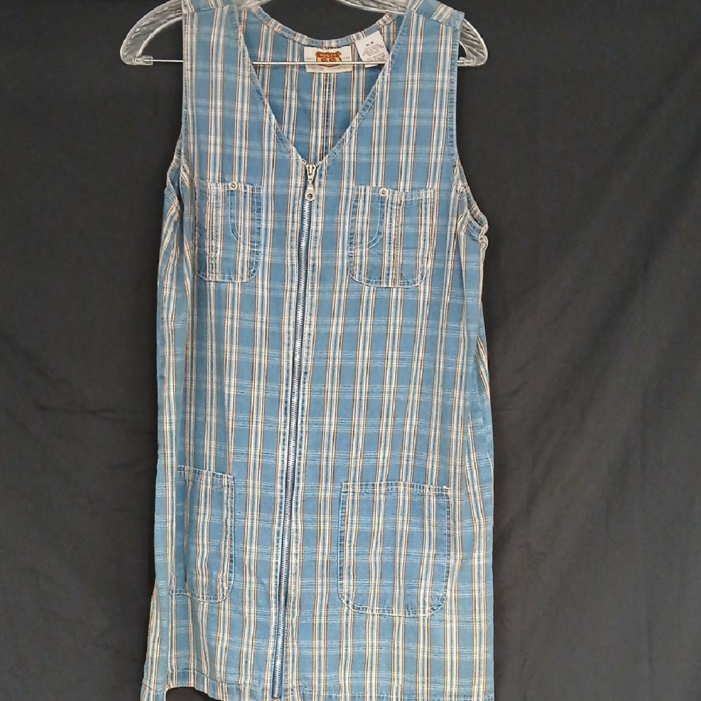 Y2K Blue Plaid Denim Sleeveless Dress Sz Med